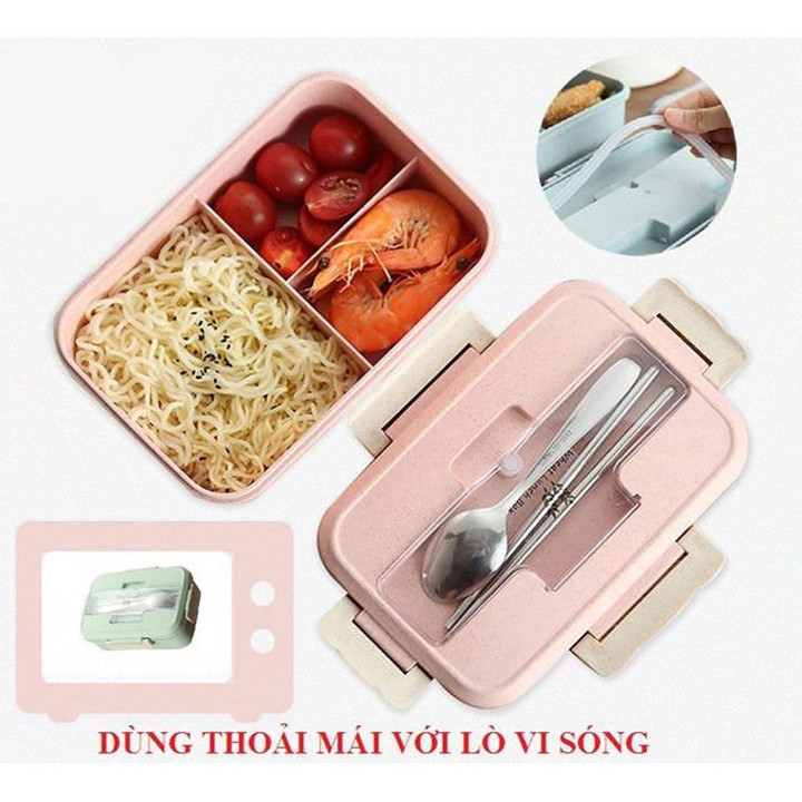 Hộp đựng cơm văn phòng 3 ngăn  kèm đũa thìa inox | BigBuy360 - bigbuy360.vn