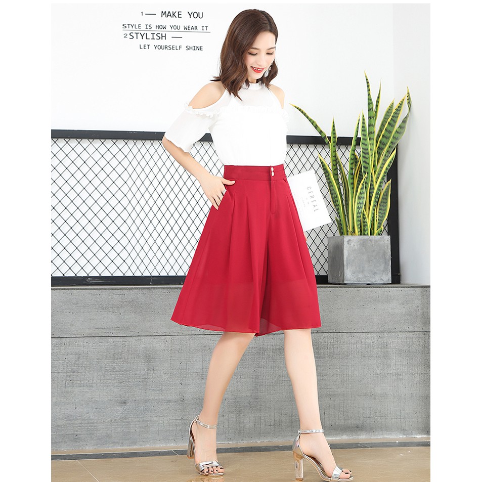 Quần giả váy nữ, quần ống rộng phong cách công sở thanh lịch, chất liệu voan lụa hàn co dãn thoải mái, đủ size 40&gt;70kg