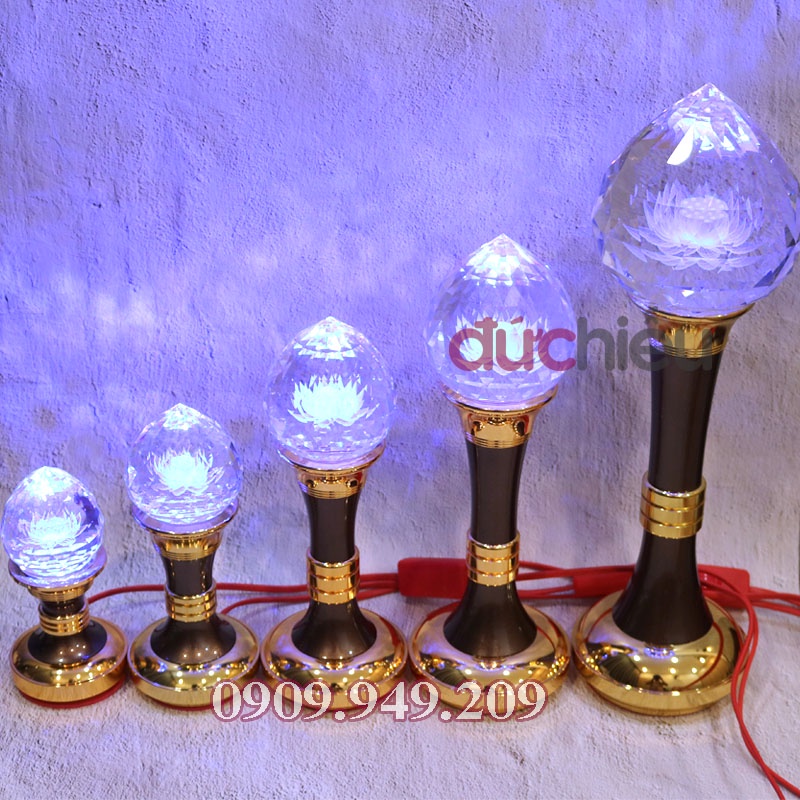 Đèn thờ cúng trái đào hoa sen pha lê cao cấp thân kim loại DTD – Đức Hiếu Shop
