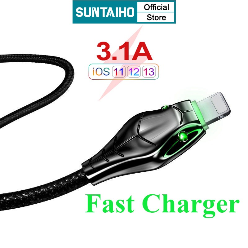 Cáp sạc Suntaiho USB Lightning bằng hợp kim kẽm bện sợi nylon cho Apple iPhone 12 Pro Max 12 mini 3.1A