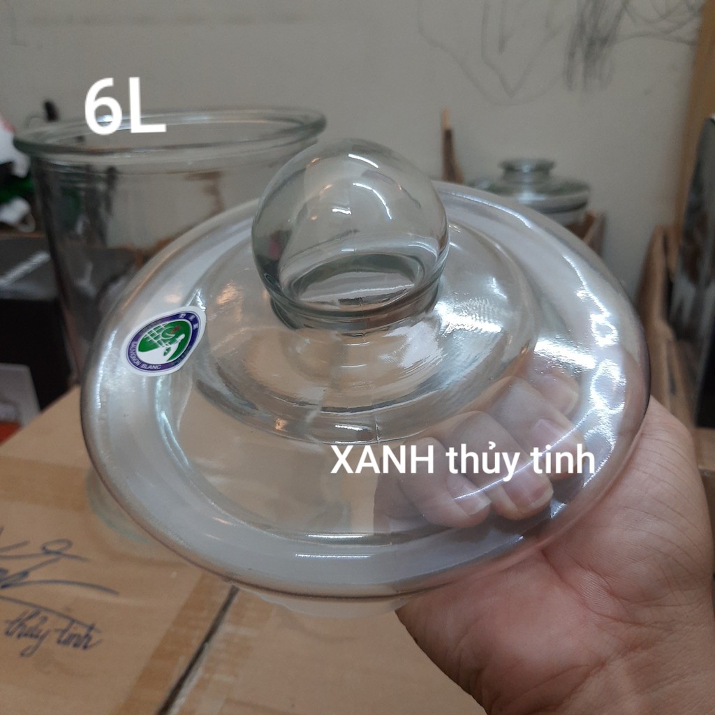 Bình thủy tinh trụ trơn ngâm củ sâm, ngâm quả, ngâm nấm linh chi - Dung tích 6 Lít