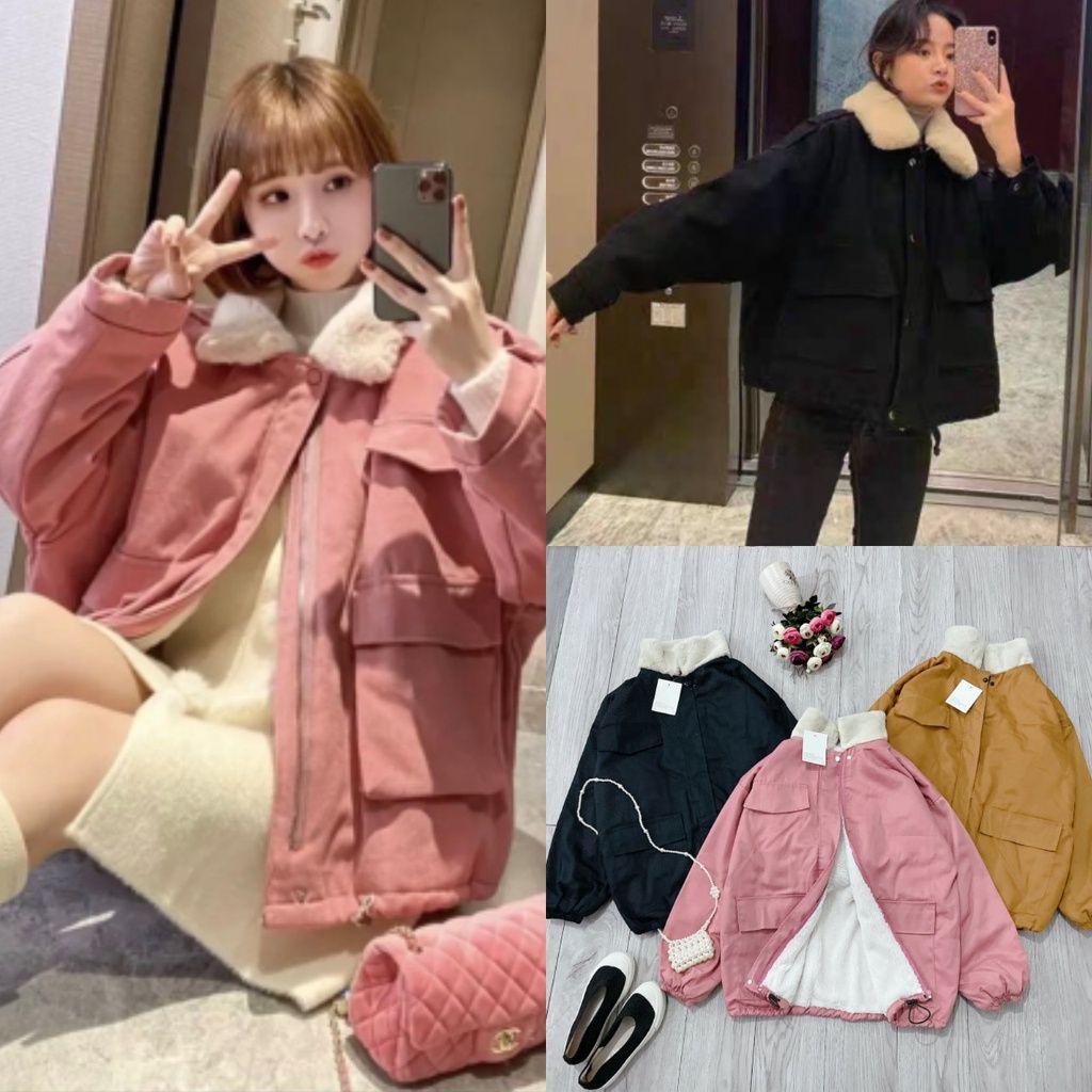 Áo Phao , áo Khoác Kaki ,Túi Ngực, 2 Lớp Lót Lông Cổ Bẻ | BigBuy360 - bigbuy360.vn