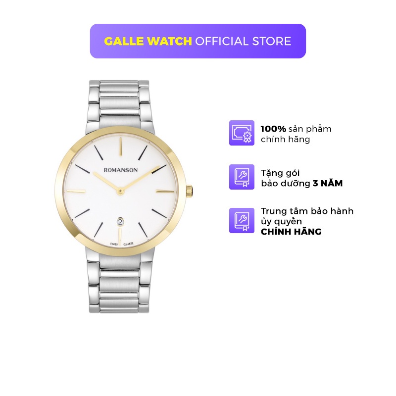 Đồng hồ Romanson Men Classic Watch TM6A08MCWH nam máy Thụy Sĩ mặt kính Sapphire chống xước dây thép cao cấp chính hãng