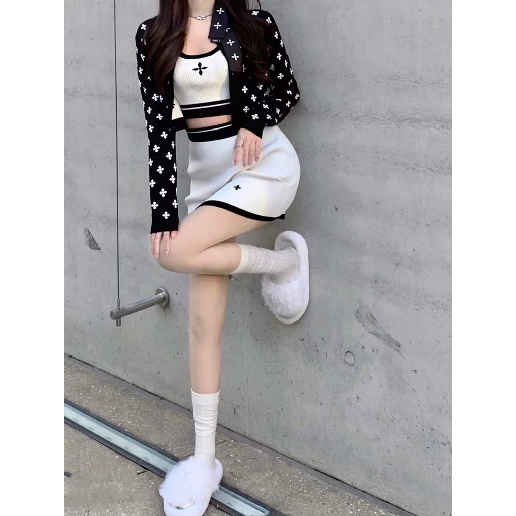 Cocory vn Áo khoác cardigan/set áo không tay và chân váy lưng cao kiểu dáng thời trang cho nữ (có bán lẻ)