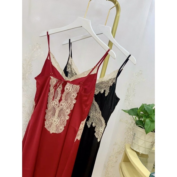 Váy ngủ phối ren ở ngực lụa satin cao cấp quảng châu