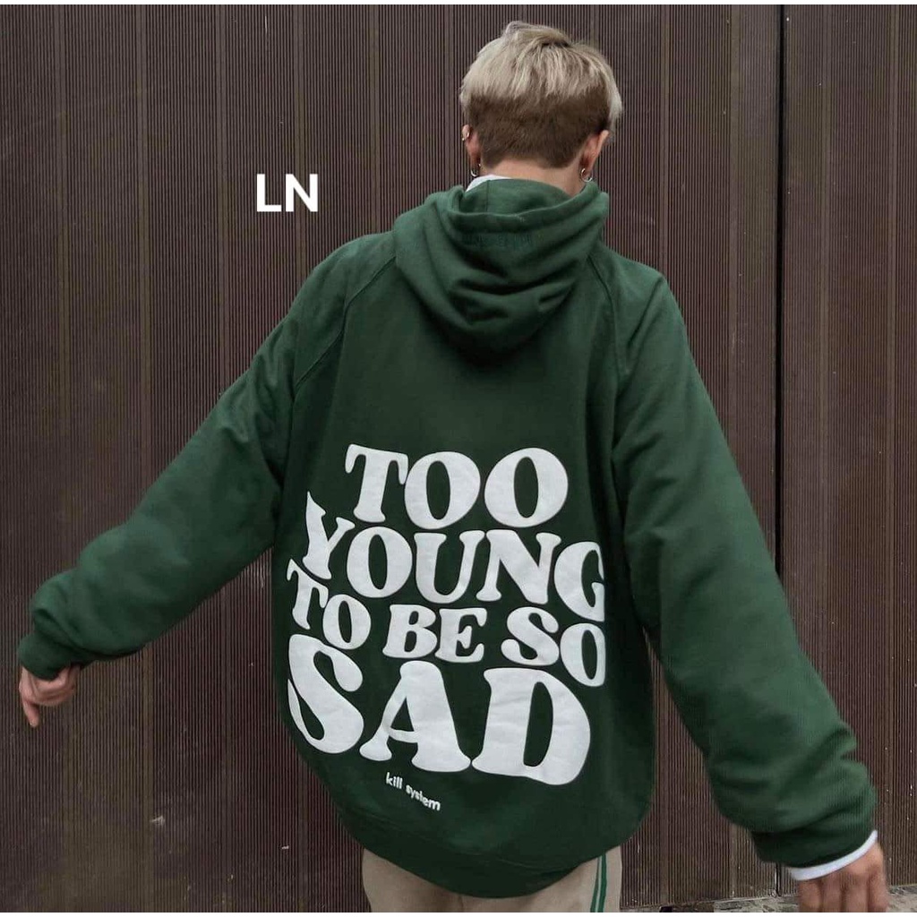 Áo hoodie  Nữ in chữ Too young  Áo nỉ cotton form đại tay bồng