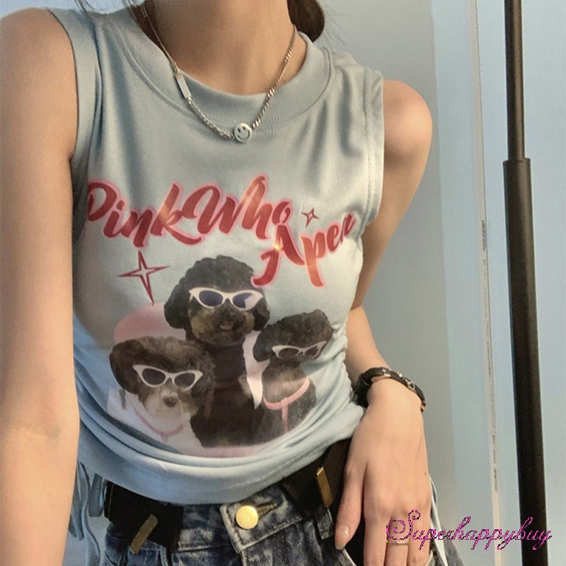 Áo Không Tay In Hoạt Hình Phối Dây Rút Thời Trang Dành Cho Nữ
