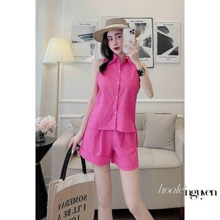 SÉT BỘ ĐŨI NỮ QUẦN SHORT ÁO CÀI KHUY