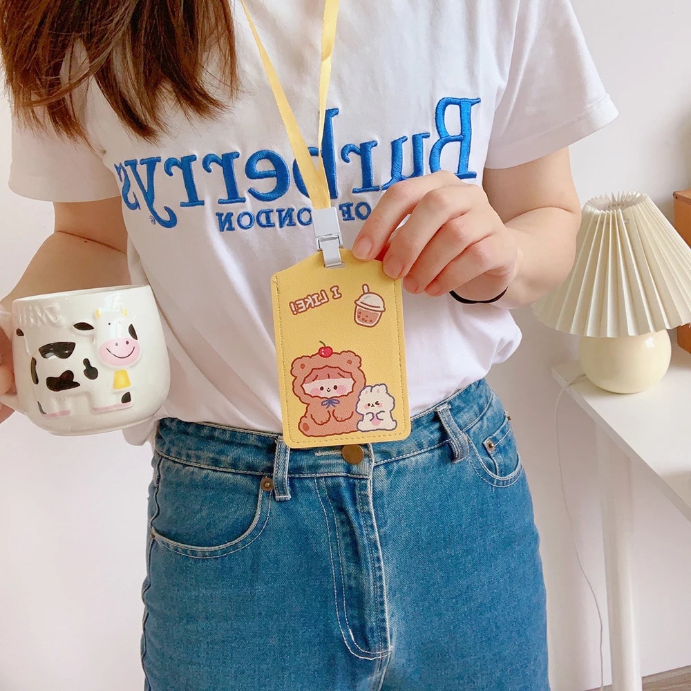 Aaron1 Bao Da Đựng Thẻ Id Có Dây Đeo Cổ In Hình Gấu Nhiều Màu Dễ Thương Cho Nữ