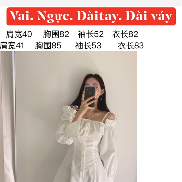 (ORDER) Váy trễ vai dáng dài trễ vai dây thắt eo sau / Đầm dài tay cúc dọc ( có ảnh thật )