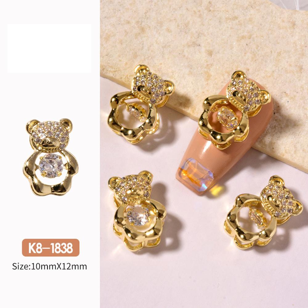 Móng Tay Giả 3D|Trái Tim 3D Lấp Lánh|Trang Sức Móng Tay Gấu Zircon