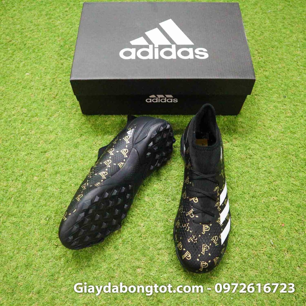 Giày bóng đá Predator 20.3 TF đen trắng Pogba | Da vải siêu bền, đế xốp êm ái, ảnh thật 100%