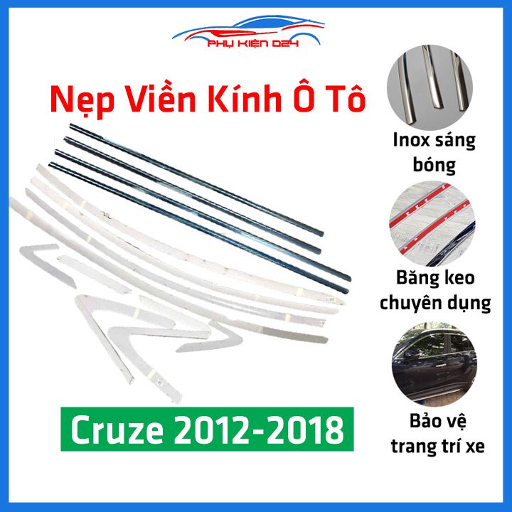 Bộ nẹp viền chân kính cong kính Chevrolet Cruze 2012-2018 Inox sáng bóng chuẩn form xe