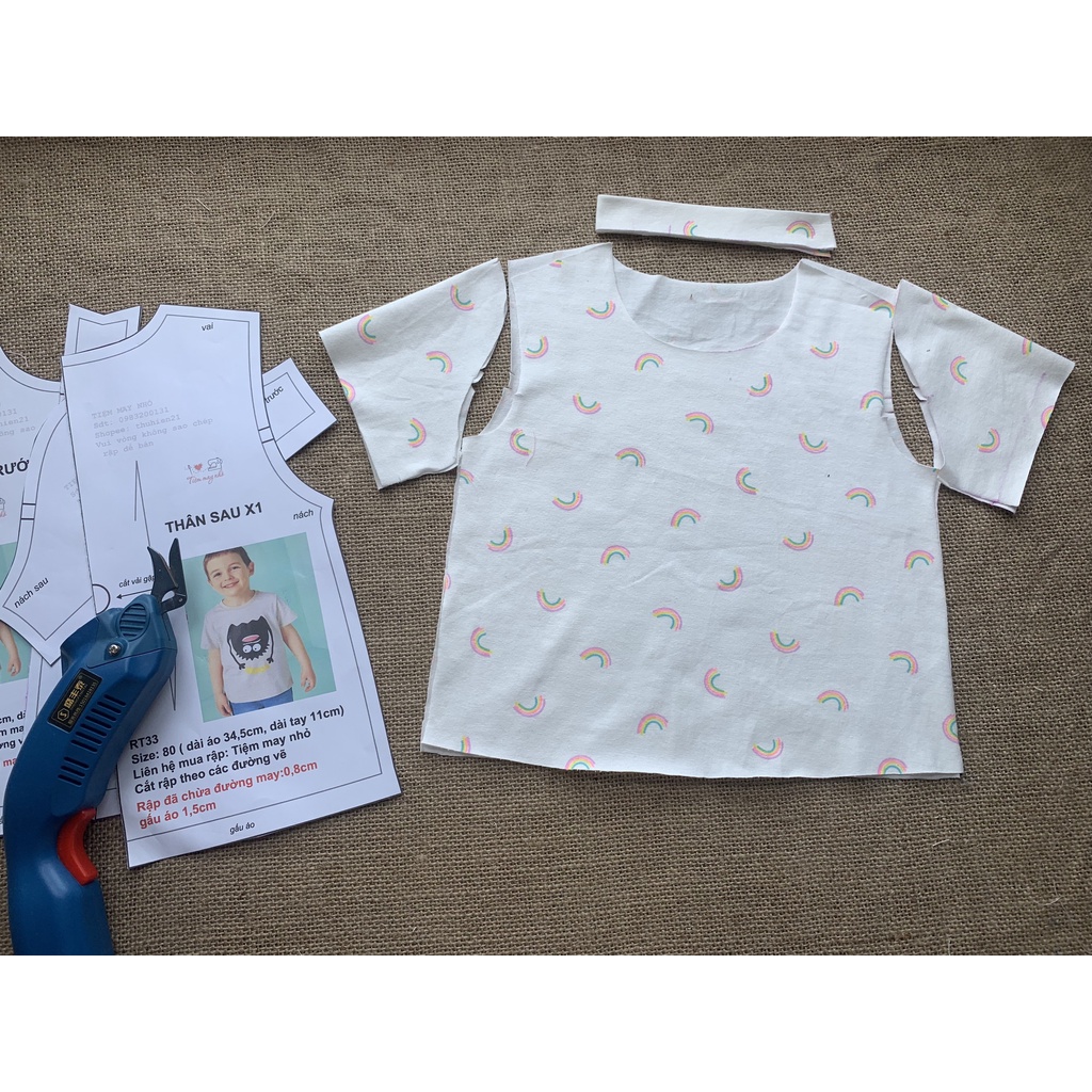 RT33_Rập giấy may áo thun trẻ em trai và gái