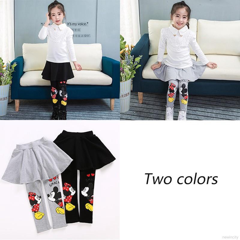 Quần legging giả váy in hình chuột Mickey dễ thương cho bé gái
