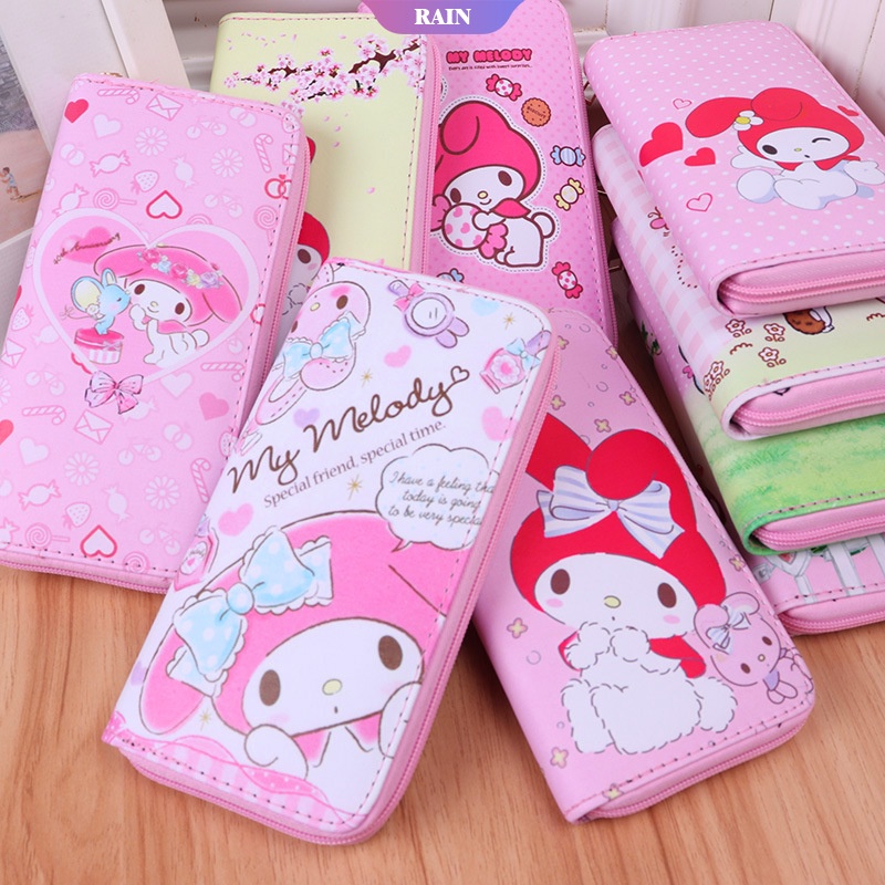 Ví Dài Đựng Tiền Xu Bằng Da PU 3 Kiểu In Họa Tiết Hoạt Hình Sanrio My Melody Dễ Thương Có Khóa Kéo Cho Nữ [RAIN]