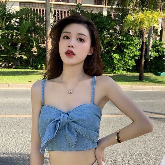 ÁO DÂY DENIM CỘT NƠ