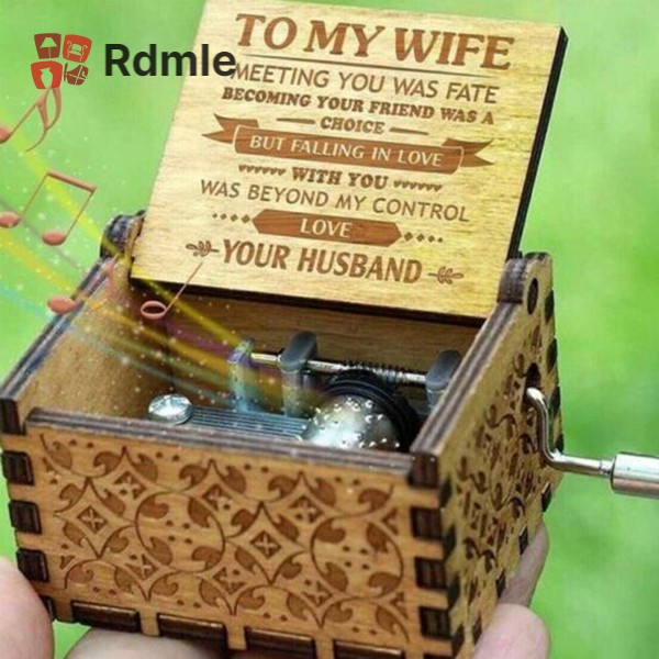 [COD]# RDMLE To My Wife Engraved Wood Music Box Anniversary Valentines' Gifts