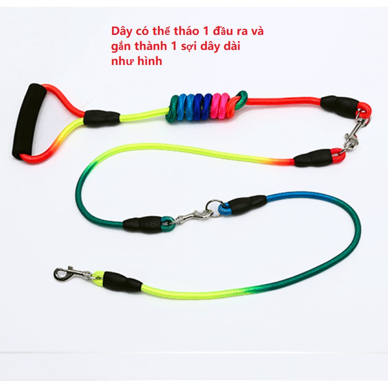 BỘ DÂY DẮT CHÓ 2 ĐẦU KÈM 2 YẾM SẮC CẦU VỒNG, XÍCH 2 ĐẦU CHO CHÓ -  LOVE PETS SHOP