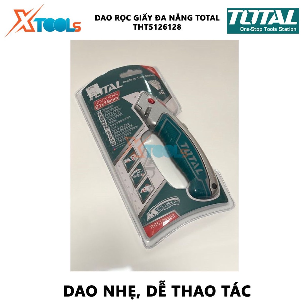 Dao rọc giấy đa năng TOTAL THT5126128 | dao cắt giấy kích thước lưỡi 61x19mm, lưỡi SK5, kèm 6 lưỡi [CHÍNH HÃNG] [XTOOLs]