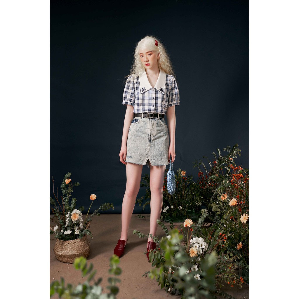 Áo sơ mi karo thêu bô đê cổ 1AO1070 ADORE DRESS | BigBuy360 - bigbuy360.vn