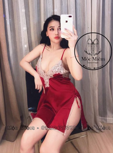 váy ngủ đầm ngủ lụa 2, dây pha ren mềm mại sexy gợi cảm