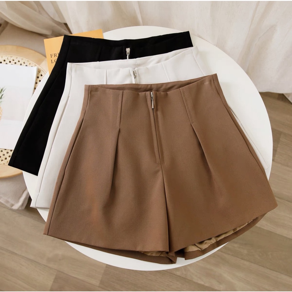 Quần sooc nữ cạp cao khóa kéo giữa, Quần đùi ống rộng khóa kéo chất tuyết mưa loại 1 cao cấp TTS25 | BigBuy360 - bigbuy360.vn