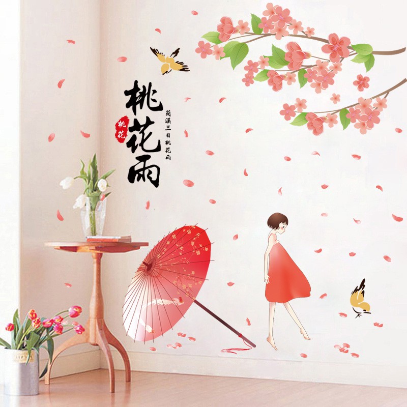 decal dán tường cô bé dù đỏ