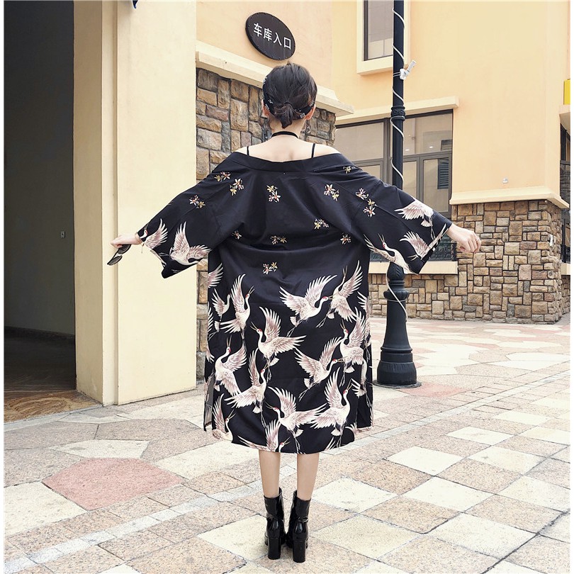 Áo khoác Kimono haori happi dáng dài kèm đai
