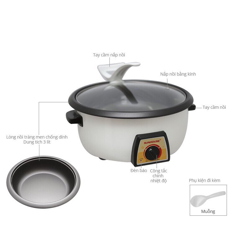 Nồi lẩu điện Sunhouse SHD4521, bảo hành chính hãng 12 tháng.