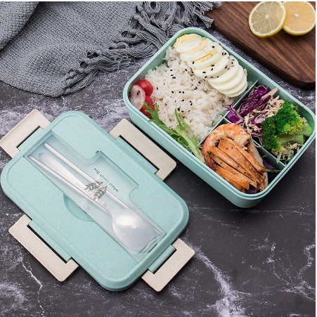 WHEAT LUNCH BOX HỘP ĐỰNG CƠM BẰNG LÚA MẠCH 3 NGĂN KÈM ĐŨA THÌA CAO CẤP [HÀNG LỌAi 1]