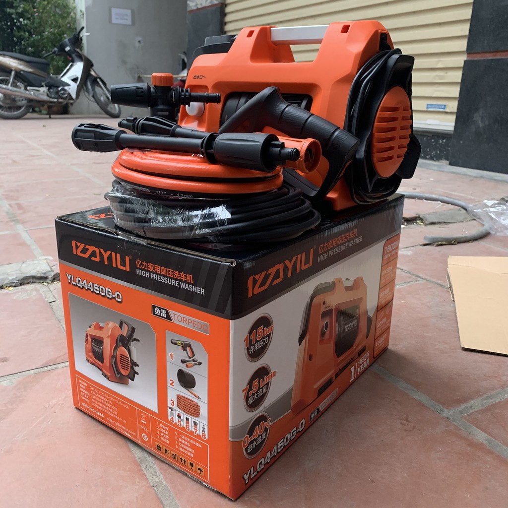 Máy Rửa Xe Gia Đình Máy Rửa Xe 1500W Yili YLQ4450G-O Bảo hành 12 Tháng, Công suất 1500W, Chính Hãng, Freeship