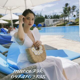 Túi cói bán nguyệt hoa cúc hoa hồng