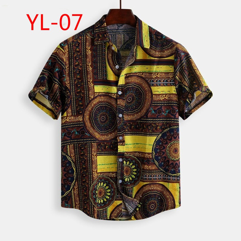 Men's printed short sleeve men's floral shirt T32