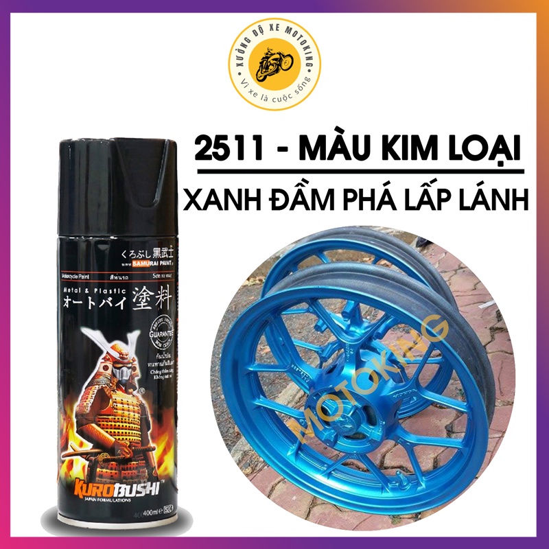 Sơn Samurai xanh đầm phá lấp lánh ánh kim 2511** - chai sơn xịt chuyên dụng dành cho sơn xe máy, ô tô