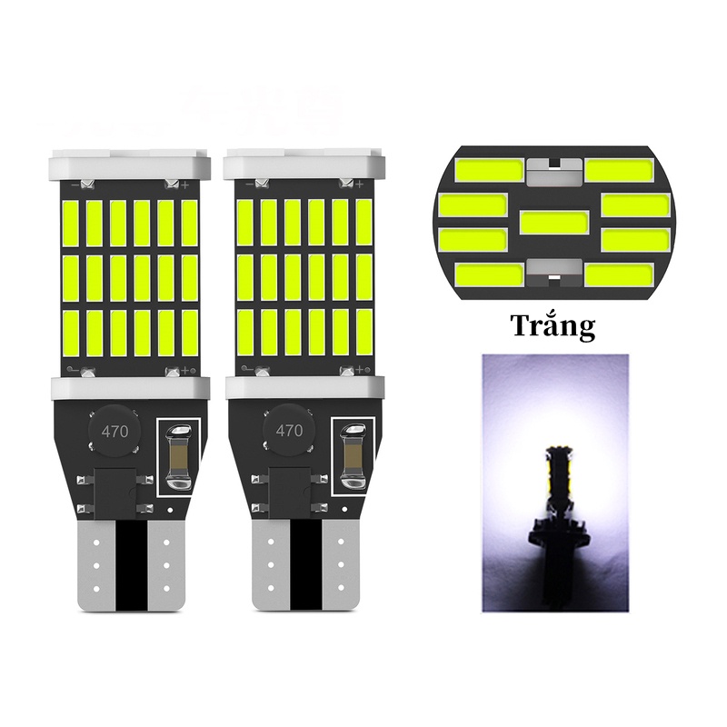 Bóng đèn LED lùi xe, ĐÈN LED T15 4014 45SMD, chuyên dành cho xe hơi chiếu sáng. siêu sáng, chất lượng tốt 100%.
