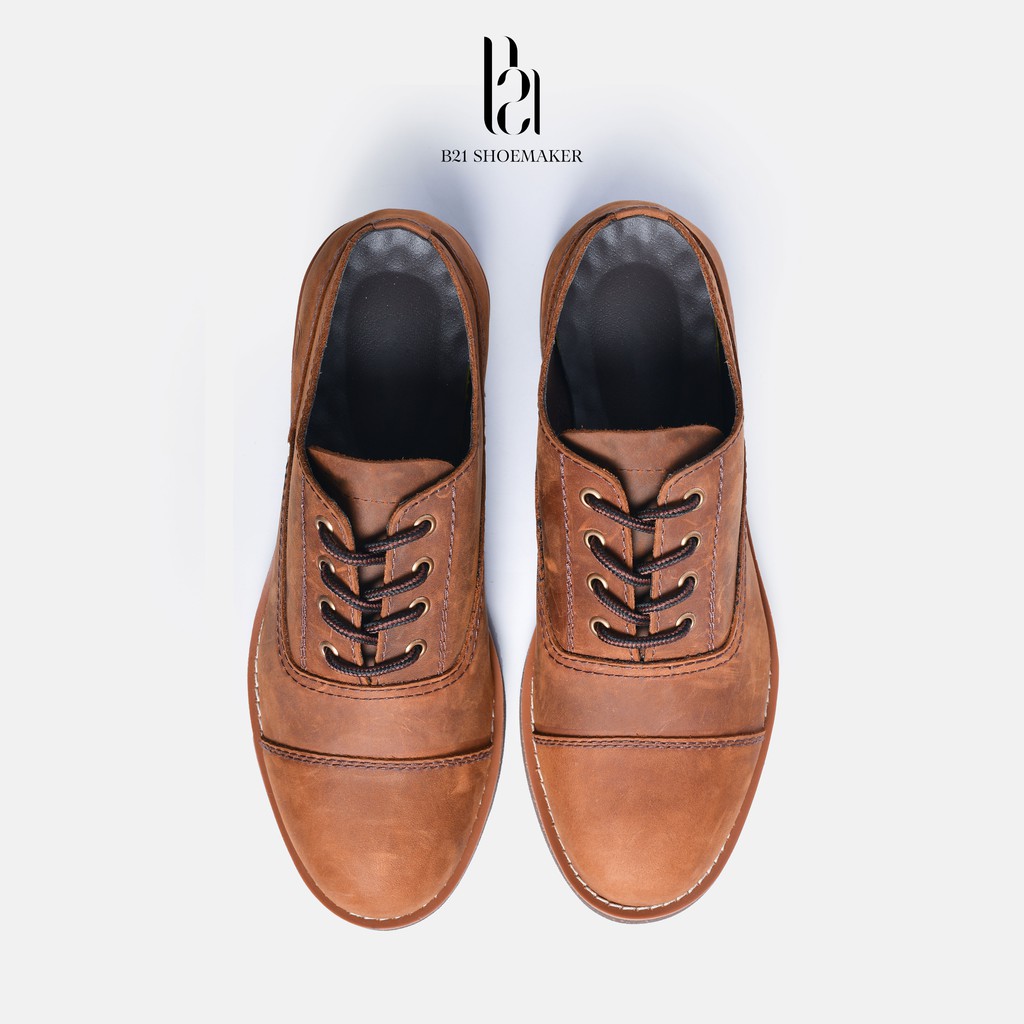 Giày Oxford Nam Da Bò Cao Cấp Sáp Lót Đệm Khí Tăng Chiều Cao Giày Công Sở Phong Cách Vintage Full Box - B21 Shoemaker