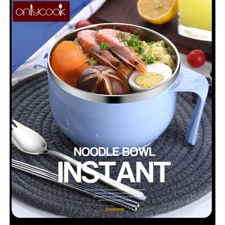 Ca ăn mì lòng inox 304 có nắp vệ sinh tiện lợi Onlycook màu hồng xanh lá xanh dương đen 900ml kèm muỗng