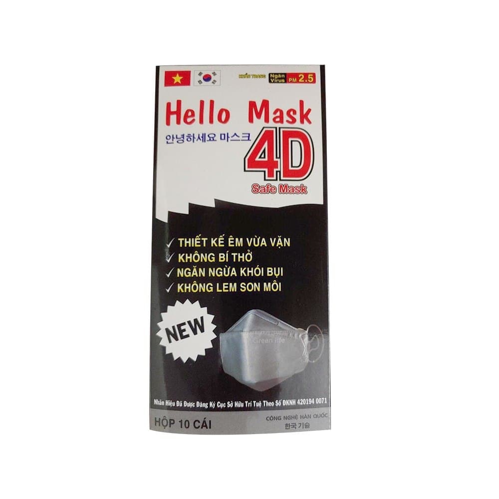 Hộp 10 khẩu trang 4D kháng khuẩn Hello Mask - 5 màu lựa chọn