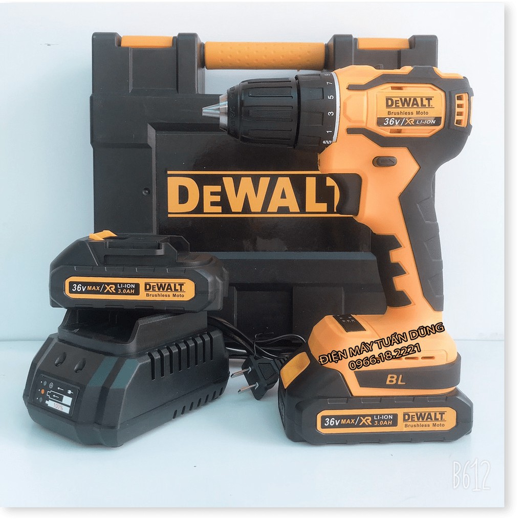 Máy khoan pin Dewalt 36v và 30 phụ kiện, 2 pin, 100% dây đồng