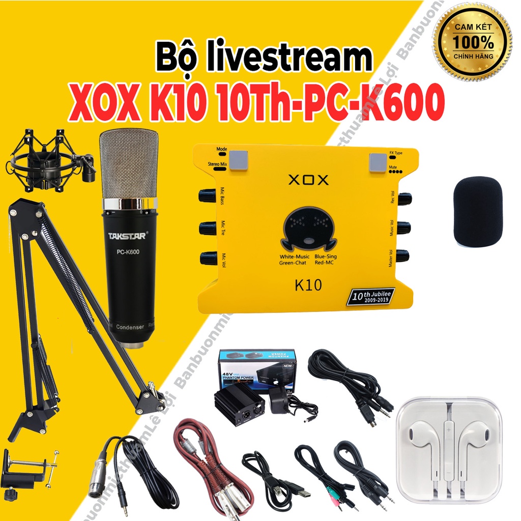 Mic Thu Âm Micro Livestream Trọn Bộ Soundcard XOX K10 2020 & Mic TAKSTAR PC K600 ⚡BH 1 NĂM⚡ Thu Âm Điện Thoại