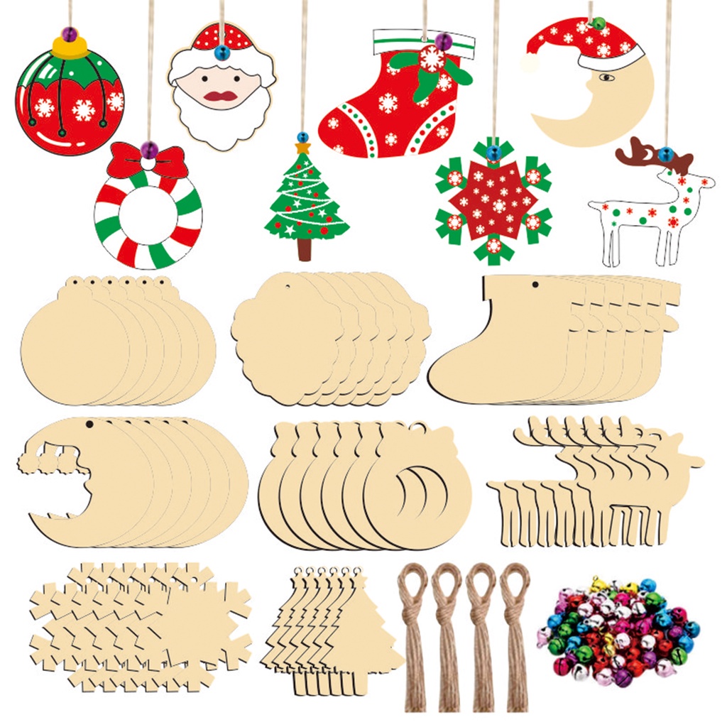hongkangda Holiday Decoration Bells Hanging Drop Handmade Wood Kit Ornaments DIY Easy To Use Multicolor Wood+Rope Woodwork Christmas Props Wooden Crafts