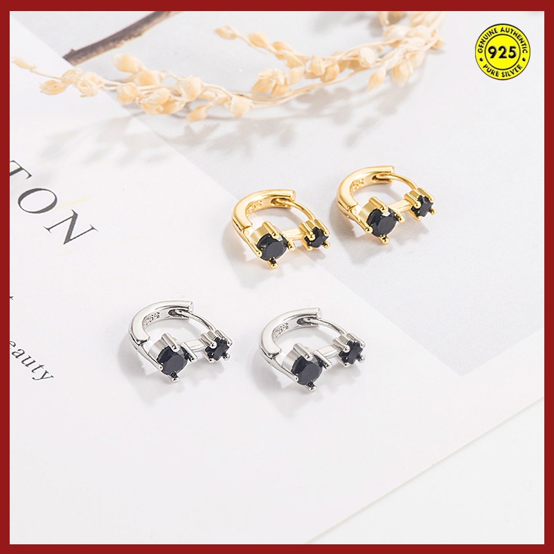 Khuyên Tai Đính Kim Cương Đen Đơn Giản U1027