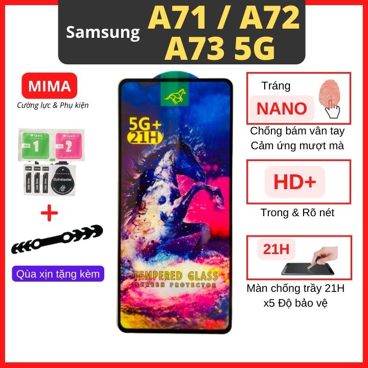 Kính cường lực Samsung A71 / A72 / A73 Full màn cao cấp OG+ độ cứng 21H siêu mượt hạn chế bám vân tay [MIMA]