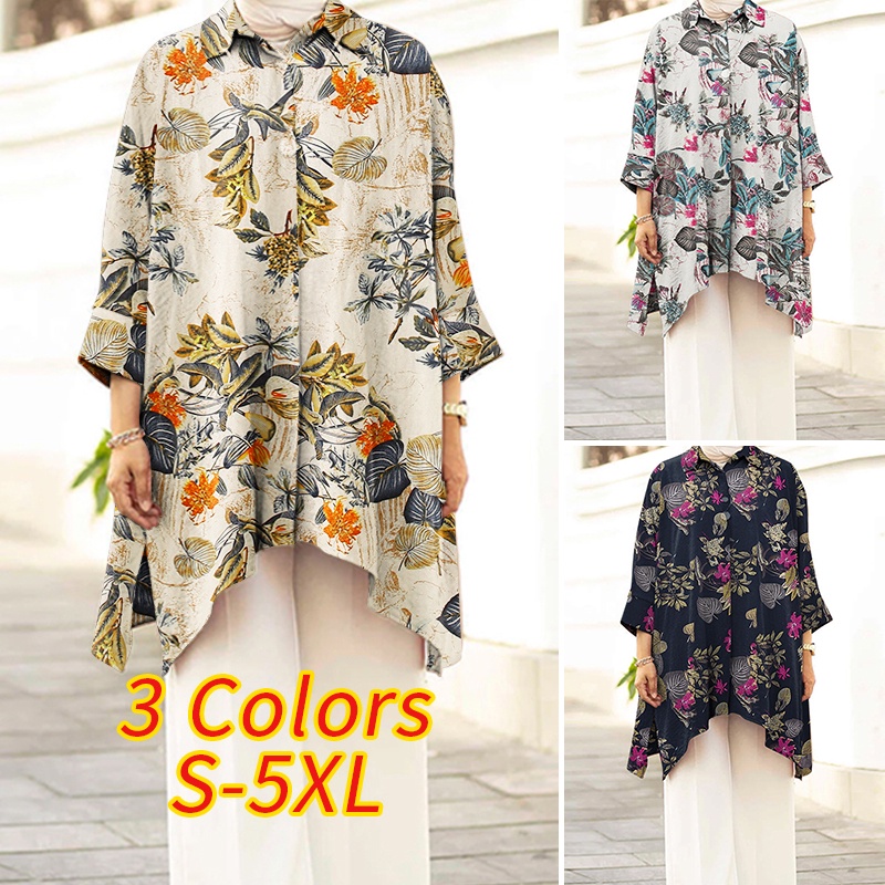 Zanzea Áo Kiểu Hồi Giáo Tay Dài In Hoa Cho Nữ