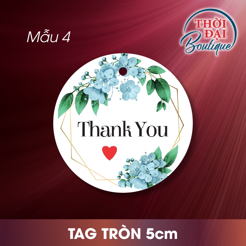 100c - Tag treo / Thẻ treo giấy "Thank You" Flower Decor  - Nhiều mẫu