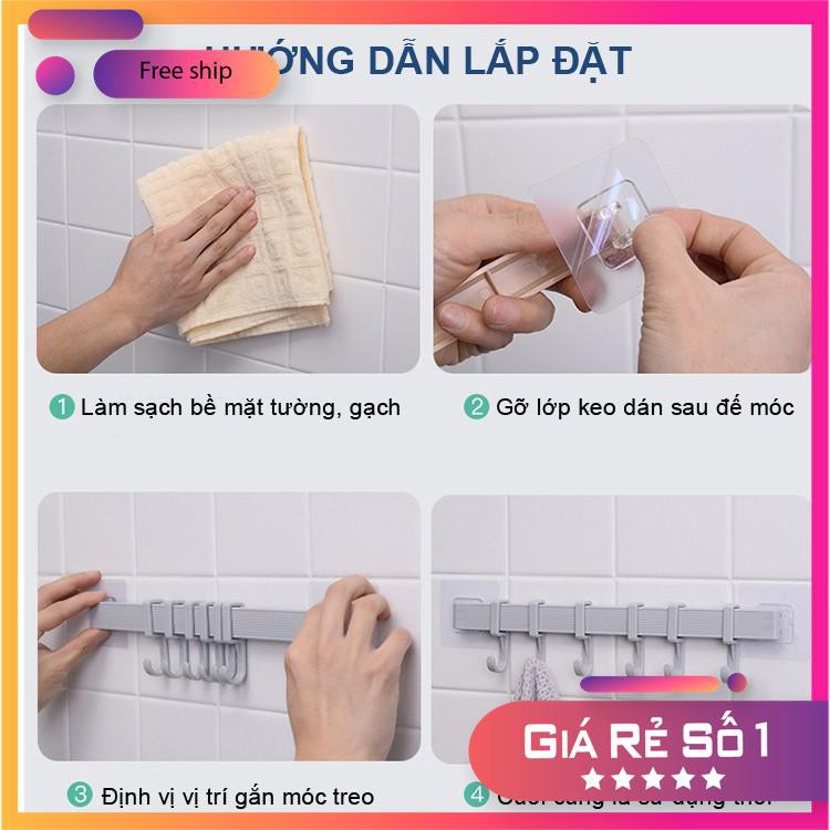 Thanh treo đồ 6 móc dán tường nhà tắm nhỏ gọn tiện lợi