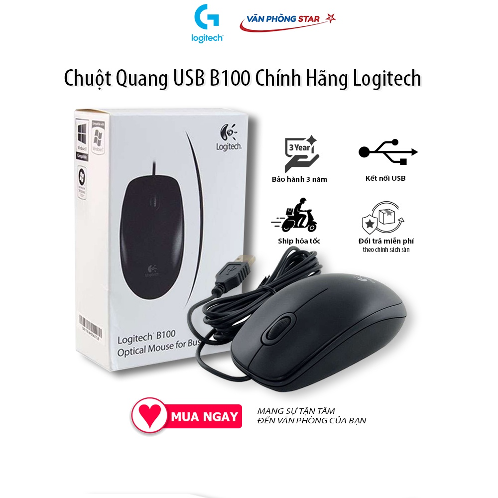 Chuột dây Logitech B100 chính hãng logitech bảo hành toàn quốc