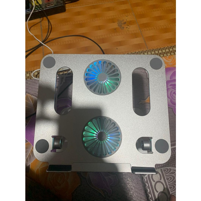 Kệ tản nhiệt Laptop bằng nhôm có quạt tản nhiệt và đèn LED cho máy tính 14, 15.6, 17 inch