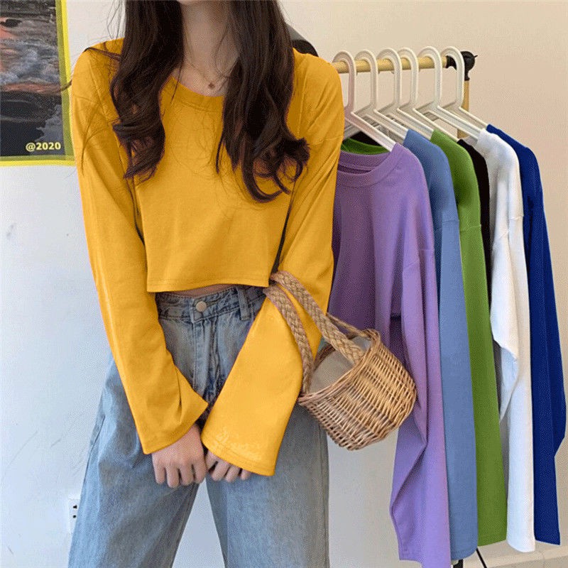 Fashion Plain Color Long Sleeve T-shirts For Women | BigBuy360 - bigbuy360.vn